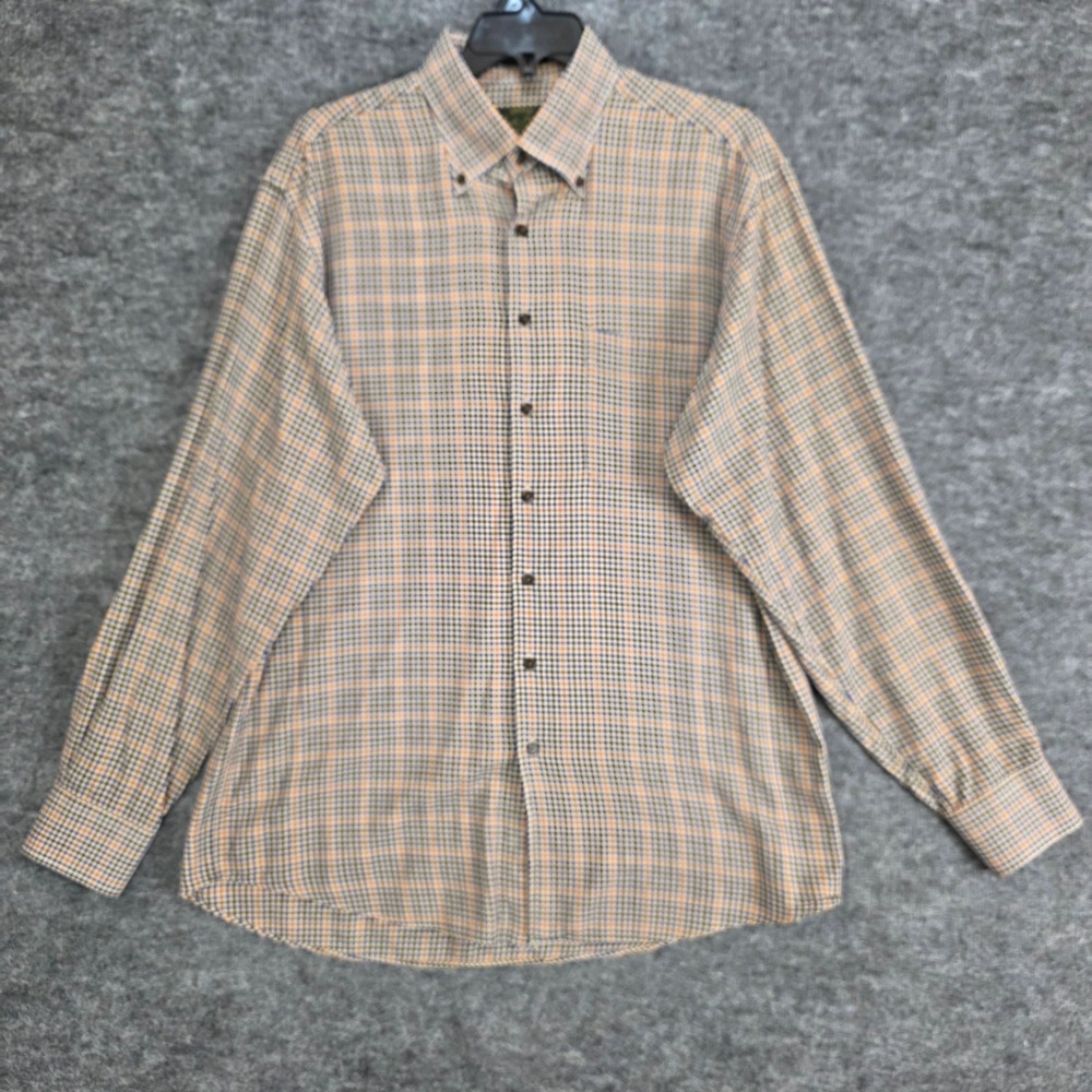 VTG Orvis Shirt Men Large Blue Brown Plaid Long Sleeve Casual Button Down Preppy